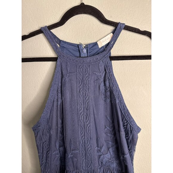 Altar'd State Women's Large Navy Maxi Sleeveless Halter Fully Lined Lace Dress - Picture 3 of 8